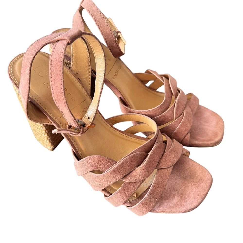 Lauren Conrad Women's Pink High Heel Block Strappy Sandals Blush Memory Foam - 7